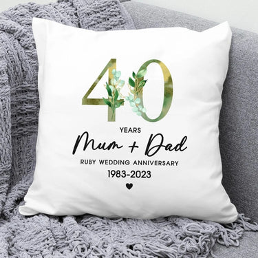 Customised 40th Ruby Wedding Cushion - Couple's Botanical Design - DENMARY